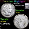 ***Auction Highlight*** 1894-o Barber Half Dollars 50c Graded ms63 By SEGS (fc)