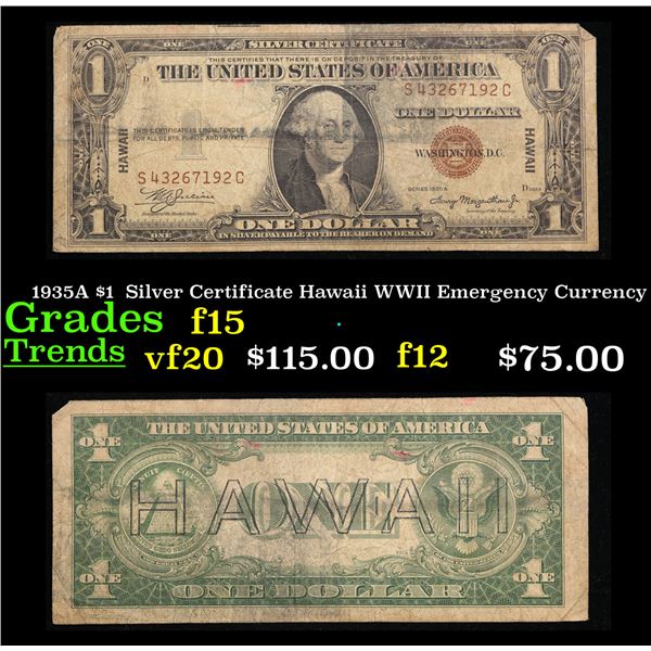 1935A $1 Silver Certificate Hawaii WWII Emergency Currency Grades f  1935A $1 Silver Certificate Hawaii WWII Emergency Currency Grades f