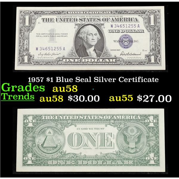 1957 $1 Blue Seal Silver Certificate Grades Choice AU/BU Slider