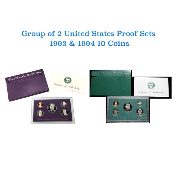 Group of 2 United States Mint Proof Sets 1993-1994 10 coins