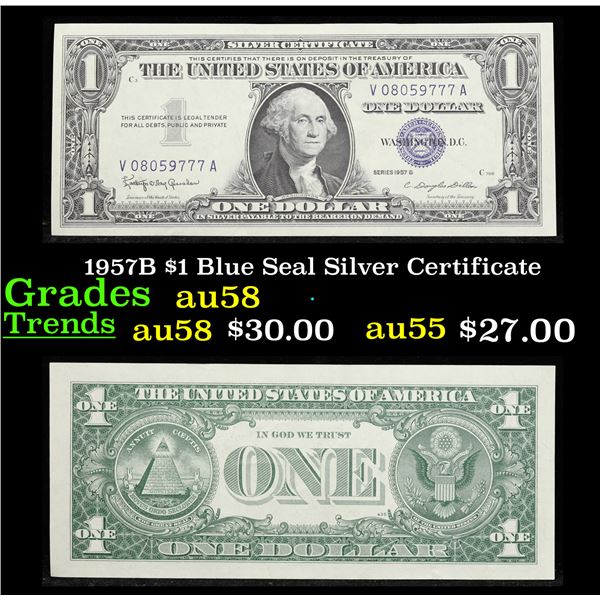 1957B $1 Blue Seal Silver Certificate Grades Choice AU/BU Slider