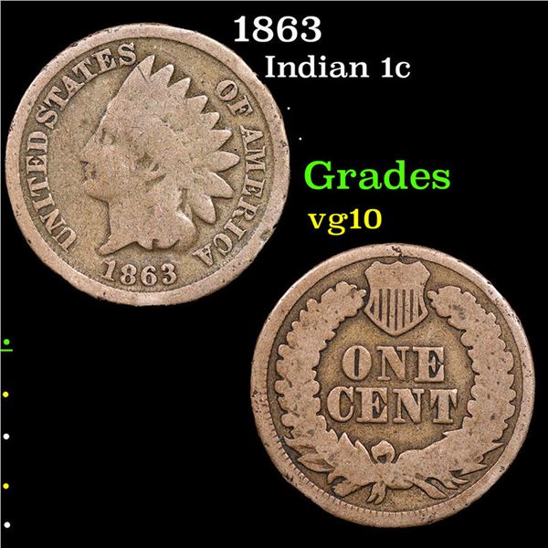 1863 Indian Cent 1c Grades vg+