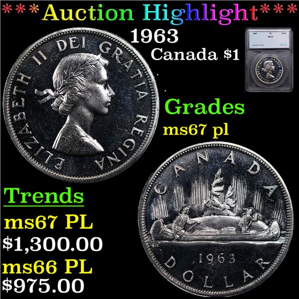 ***Auction Highlight*** 1963 Canada Dollar $1 Graded ms67 pl By SEGS (fc)