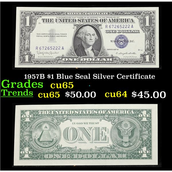 1957B $1 Blue Seal Silver Certificate Grades Gem CU