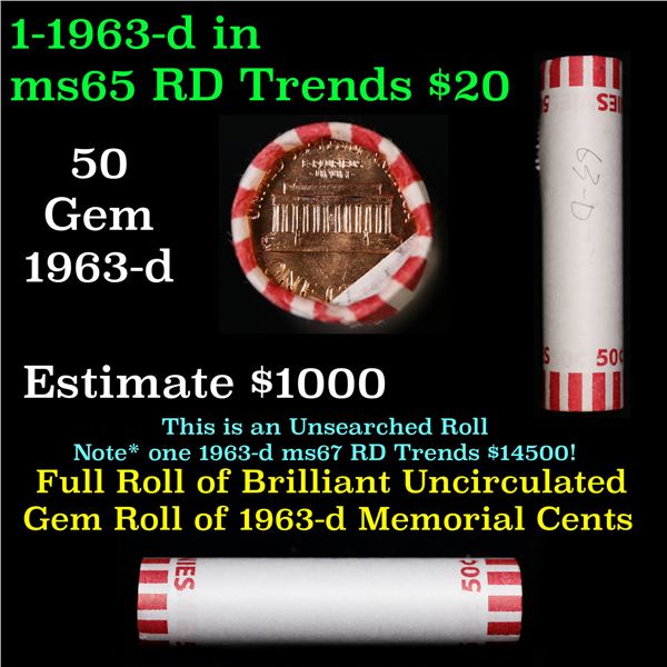 Shotgun Lincoln 1c roll, 1963-d 50 pcs Bank Wrapper.