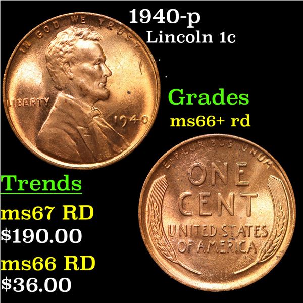 1940-p Lincoln Cent 1c Grades GEM++ RD