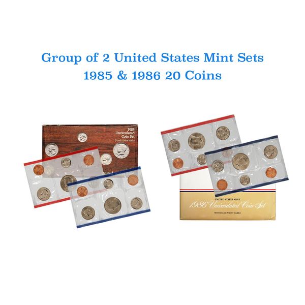 Group of 2 United States Mint Set in Original Government Packaging! From 1985-1986 with 20 Coins Ins