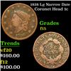 Image 1 : 1828 Lg Narrow Date Coronet Head Large Cent 1c Grades f+