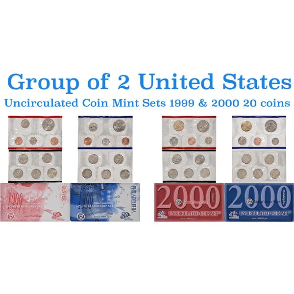 Group of 2 United States Mint Set in Original Government Packaging! From 1999-2000 with 20 Coins Ins