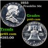 Image 1 : Proof 1953 Franklin Half Dollar 50c Grades GEM Proof Cameo