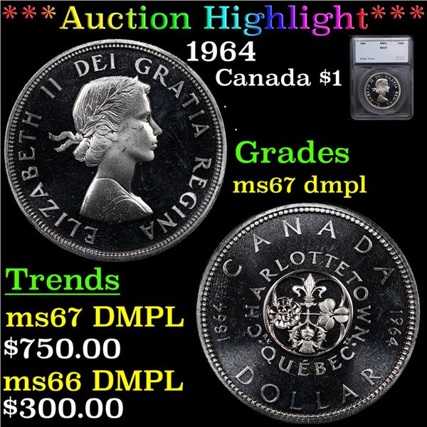 ***Auction Highlight*** 1964 Canada Dollar $1 Graded ms67 dmpl By SEGS (fc)