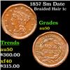 Image 1 : 1857 Sm Date Braided Hair Large Cent 1c Grades AU, Almost Unc