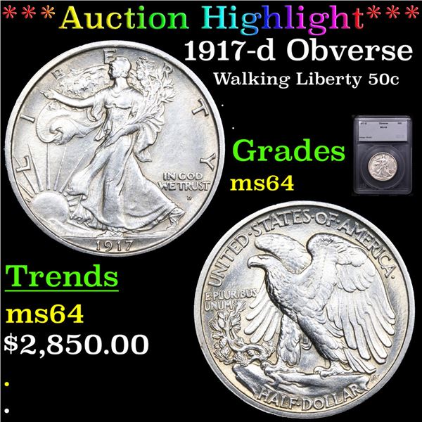 ***Auction Highlight*** 1917-d Obverse Walking Liberty Half Dollar 50c Graded ms64 BY SEGS (fc)