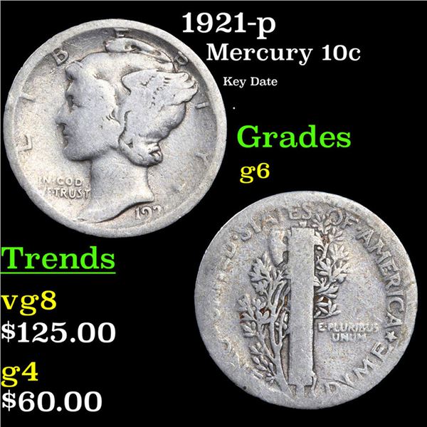 1921-p Mercury Dime 10c Grades g+