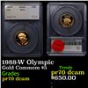 Image 1 : Proof 1988-W Olympic Gold Commemorative $5 Graded pr70 dcam By SEGS