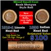 Image 1 : Mixed small cents 1c orig shotgun roll, 1919-d Wheat Cent, 1898 Indian Cent other end, Brandt Wrappe