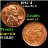 1942-d Lincoln Cent 1c Grades GEM++ Unc RD