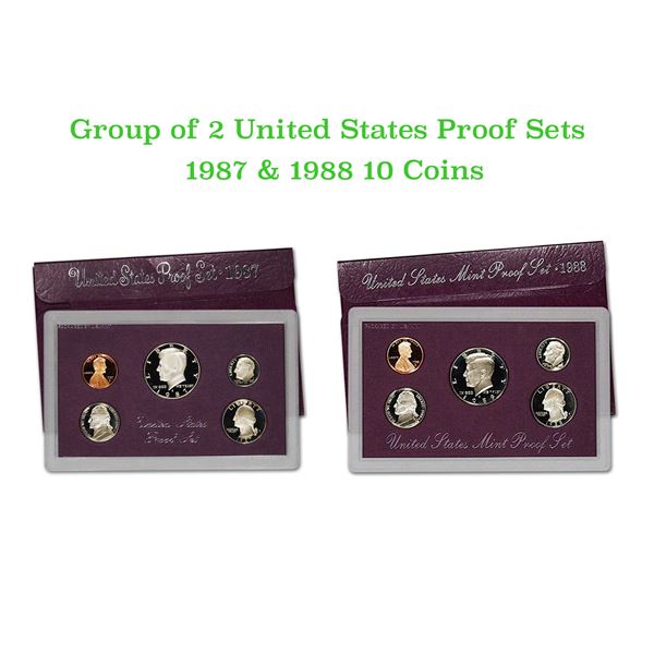 Group of 2 United States Mint Proof Sets 1987-1988 10 coins