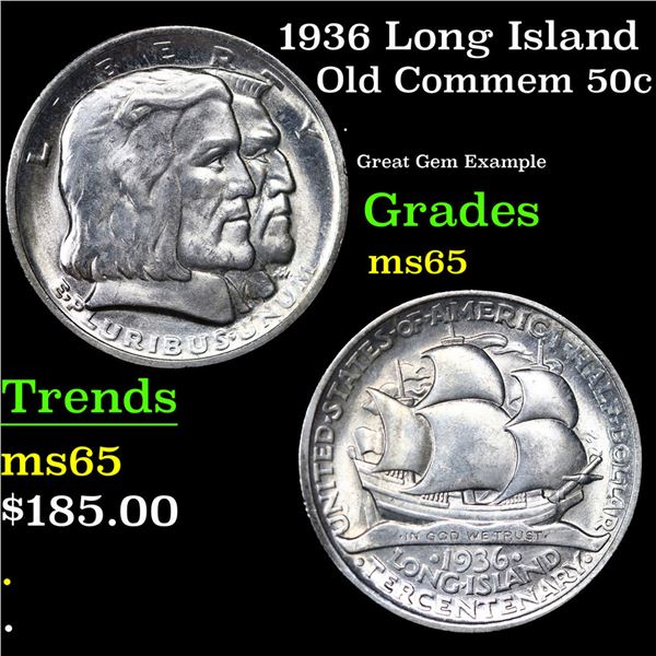 1936 Long Island Old Commem Half Dollar 50c Grades GEM Unc