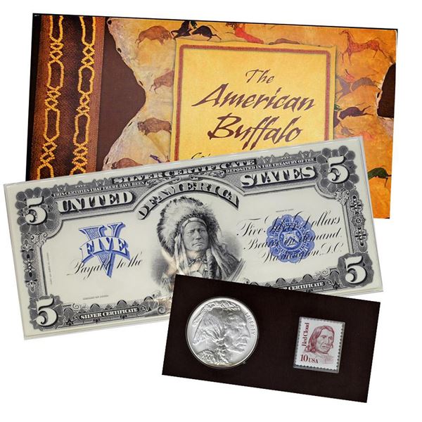 2001 United State Mint American Buffalo $1 Silver Commem Coin & Currency Set. 2001-D Silver Buffalo 