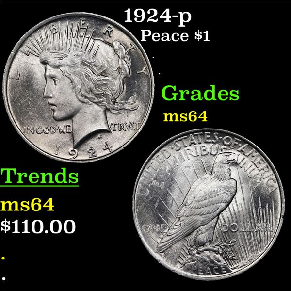 1924-p Peace Dollar $1 Grades Choice Unc