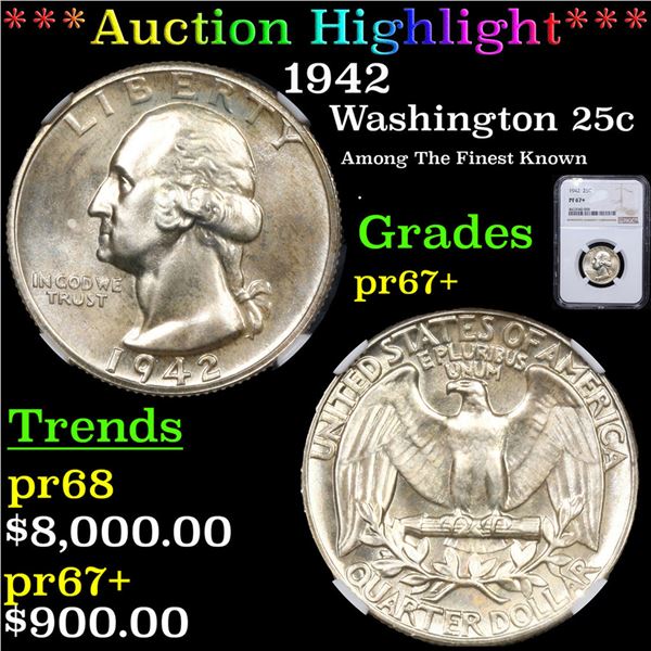 Proof ***Auction Highlight*** NGC 1942 Washington Quarter 25c Graded pr67+ By NGC (fc)