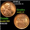 Image 1 : 1940-p Lincoln Cent 1c Grades GEM+ Unc RD