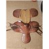 Image 2 : Leather English Saddle and underpad with stirrups -Brown-