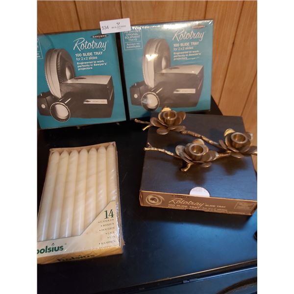 3 RotoTray 100 Slide Tray for 2 x 2 Slides, Unique Flower Candle Holder and Candles