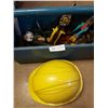 Image 1 : Wooden Tool Box with Assorted Tools and Hard Hat