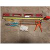 Image 1 : Cox Calking Gun, Work Gloves, Measuring tape, Olfa Knife, Level & Gardena Shears
