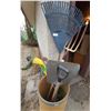 Image 1 : Barrel with Shovels, Pitchfork, Weed Eater and More