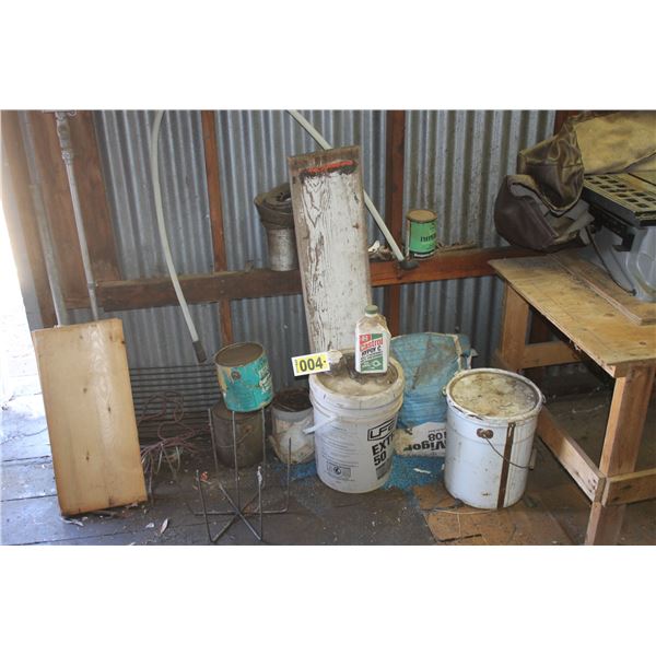 Paint cans, 2- pails, opened bag of invigor 5108
