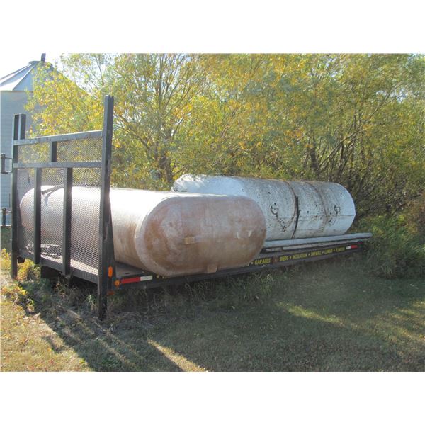 100 " x 244" steel deck c/w live roll, stake pockets and headache rack