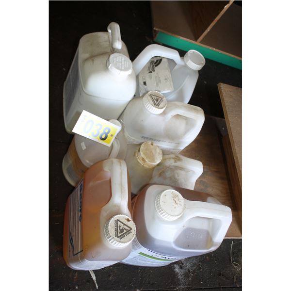 Full jug of Axial 100cc, Full jug of score & 3- partial jugs of chemicals
