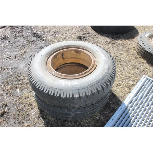 2- 10.00-20 truck tires & rims, 1- 9.00-20 truck tire and rim