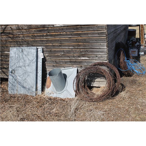 Westeel bin door, butler door spout & barbed wire
