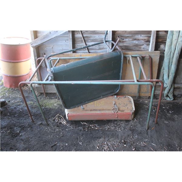Table frames & tops, sling and tow rope (on wall)