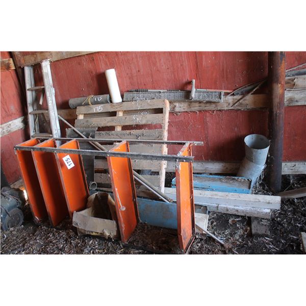 Red shelving, rubber mat, stepladder and blue shelving