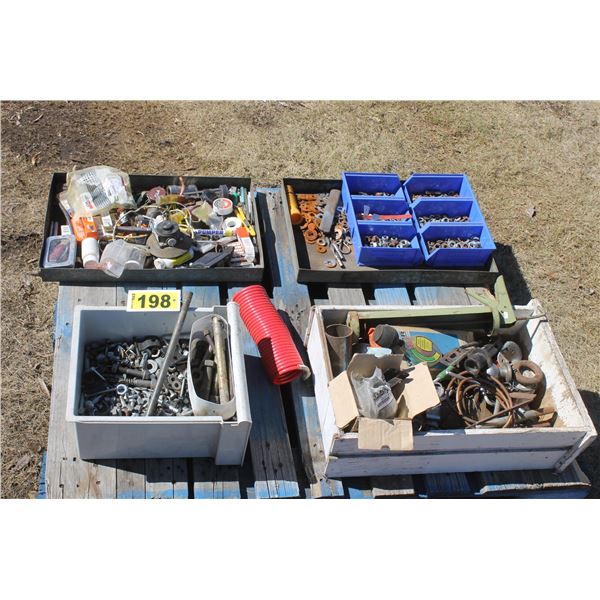 Pallet misc. bolts & washers in steel trays and misc.