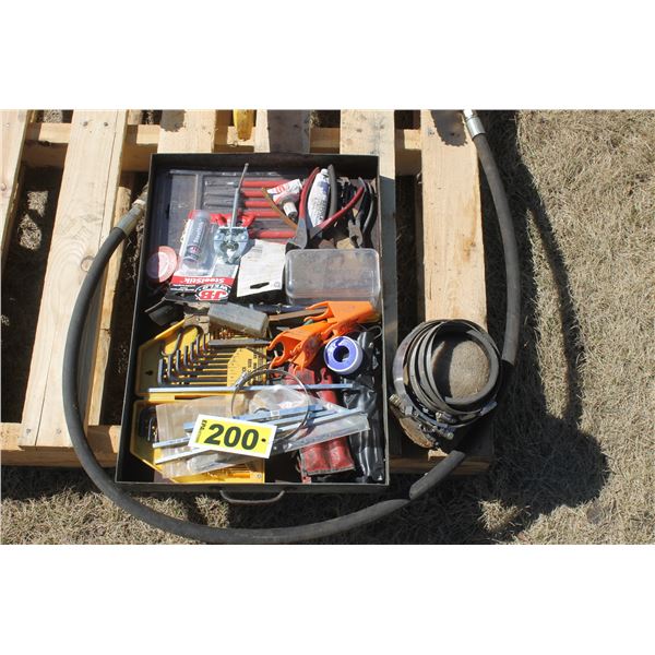 Tray of misc. tools, hyd. Hose & coupler clamps, allen wrenches