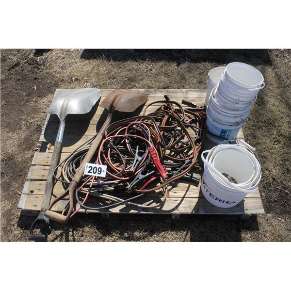 Booster cables, shovels and pails
