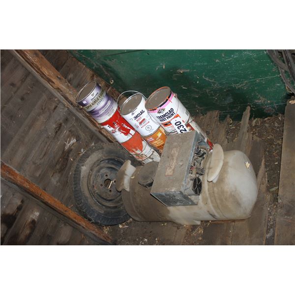 Sprayer tank c/w pump and various paints