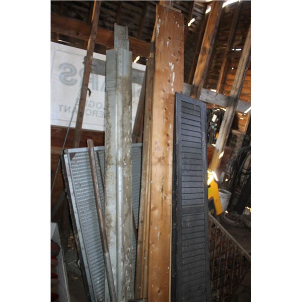 Qty of various lumber, shutters and sieve