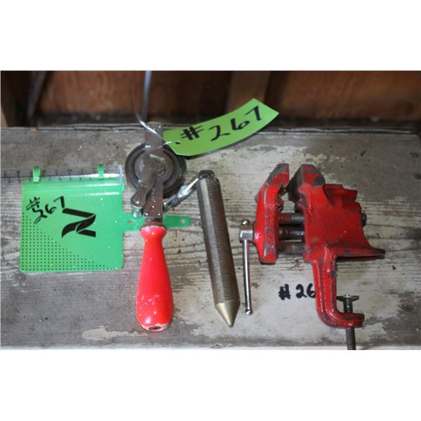 Fuel tank level tester, vise and rain gauge