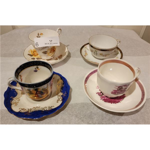An Assortment Of Four Wonderful Vintage China Tea Cups/Saucers