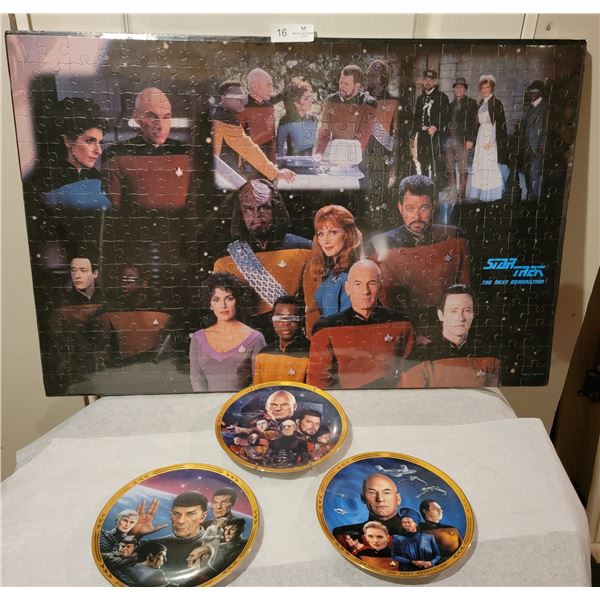 An Assortment Of Star Trek: TNG Collector Plates( Based On Famous Episodes) And A Large TNG Puzzle