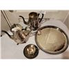 Image 2 : A Pair Of Metal Tea Pots, A Silver Plated Serving Tray, And Silver Plated Tea Cup And Saucer