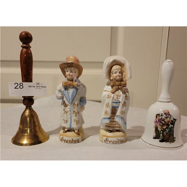 A Pair of Grandparent-Themed Ornaments And A Pair Of Charming Hand Bells