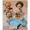 Image 2 : A Pair of Charming Farmer-Themed Ornaments( In The Style of Wallace & Grommet) With A Nice Blue Dish